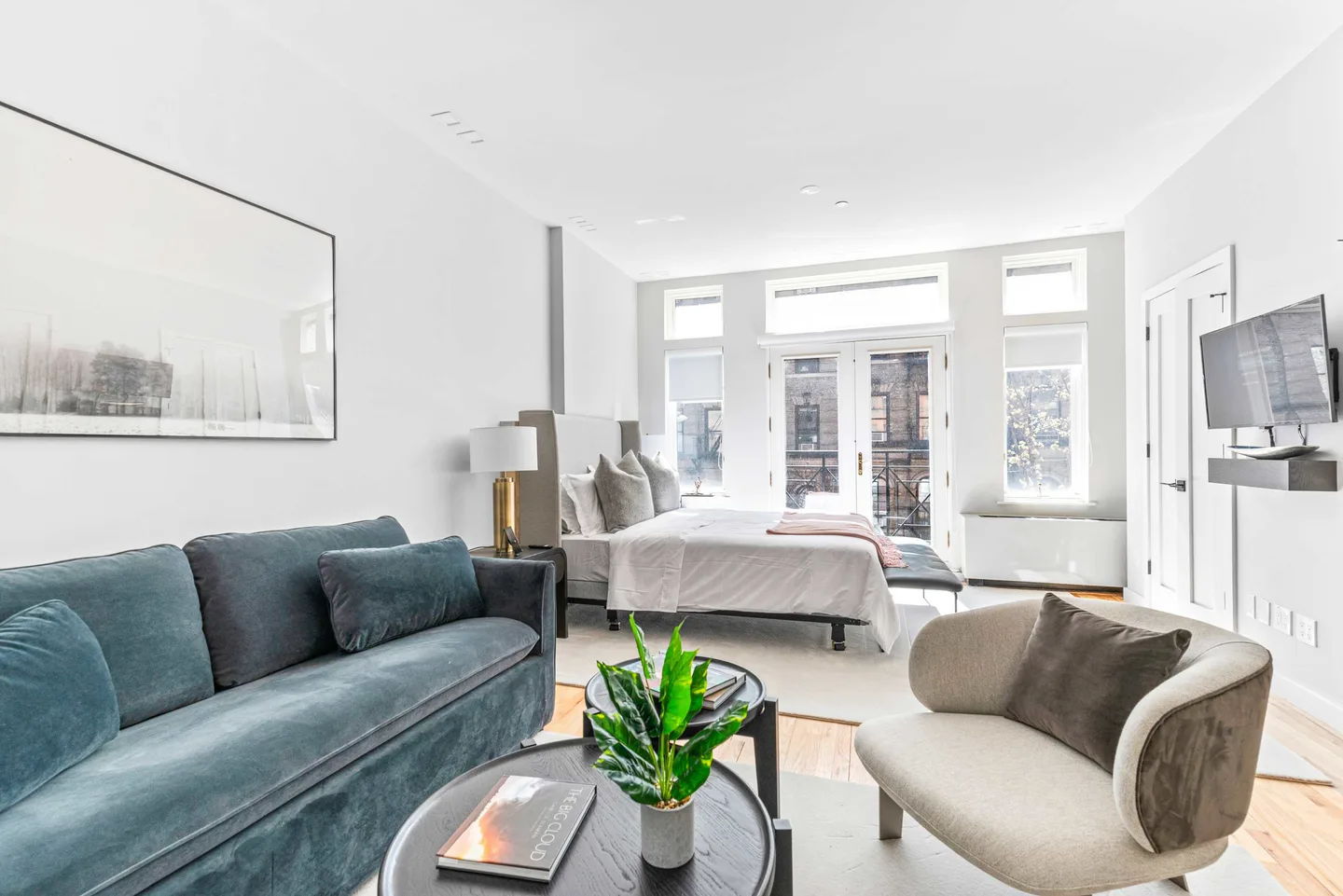 Living area — Luxe Studio with Charming Juliet Balcony — The Sixty Two NYC, Lenox Hill, Upper East Side