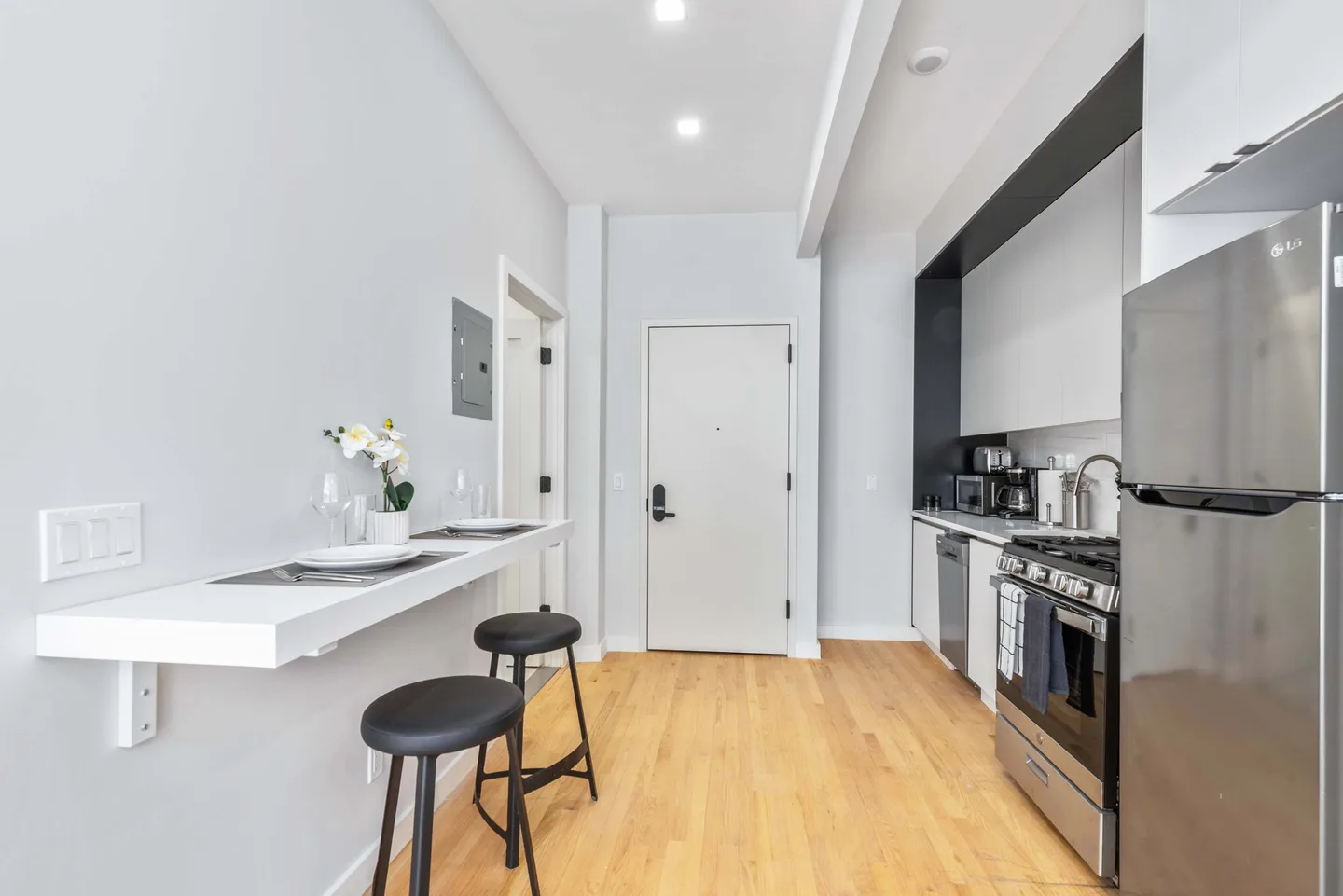 Living area — Spacious Studio with Charming Juliet Balcony — The Sixty Two NYC, Lenox Hill, Upper East Side